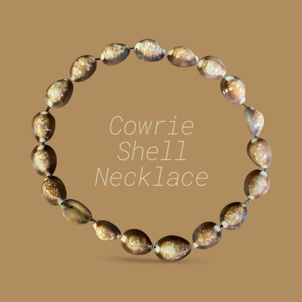 Vintage Cowrie Shells Strung on Metal Chain Necklace Pull Over Style No Clasp